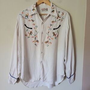 Vintage 70s Western Pearl Snap Button Cowboy Long Sleeve Shirt Size M-L Rainbow